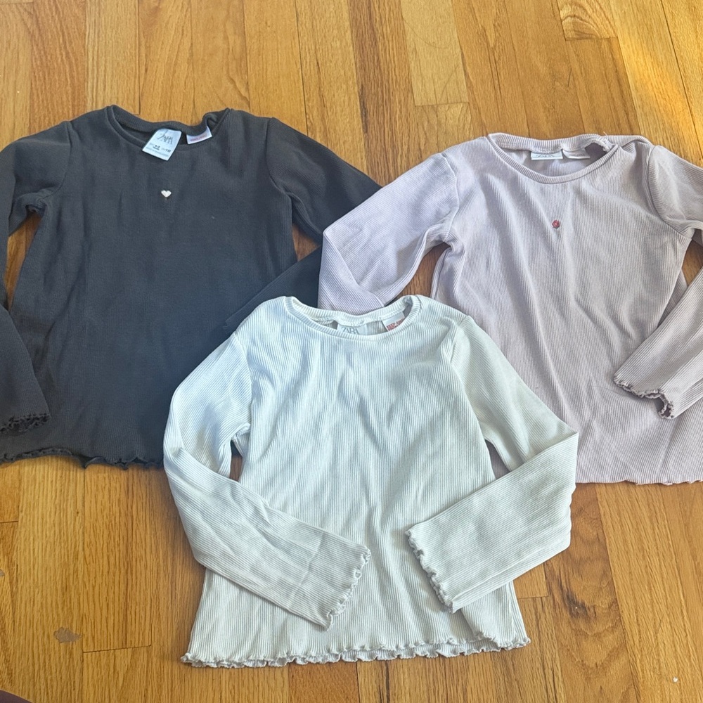 Zara Long Ribbed Long Sleeve Ribbed Tops - Grey, Lavender, and white.
